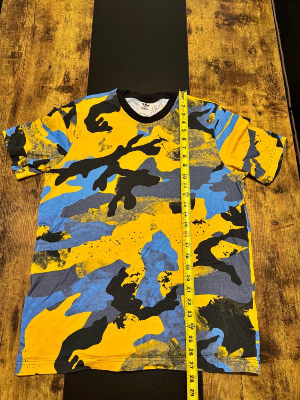 Adidas Originals Camo Graphic Tee Mens M Yellow Blue Trefoil Shirt - Picture 7 of 7